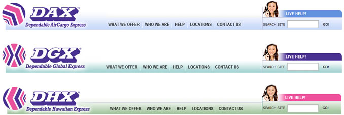 DHX, DGX and DAX website headers