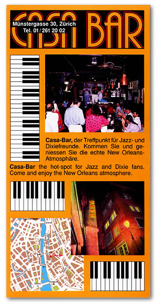 Brochure back for Casa Bar Jazz Club, Zurich Switzerland