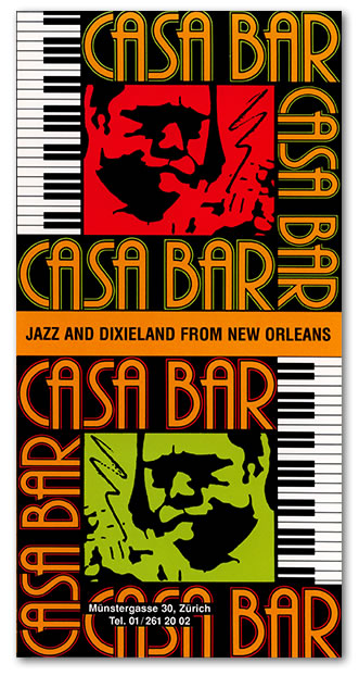 Brochure  front for Casa Bar Jazz Club, Zurich Switzerland