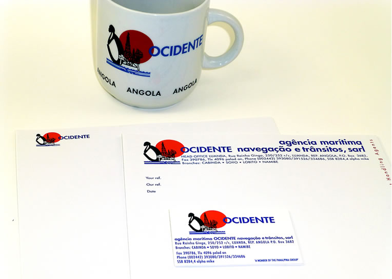 ocidente branding of mug and stationary